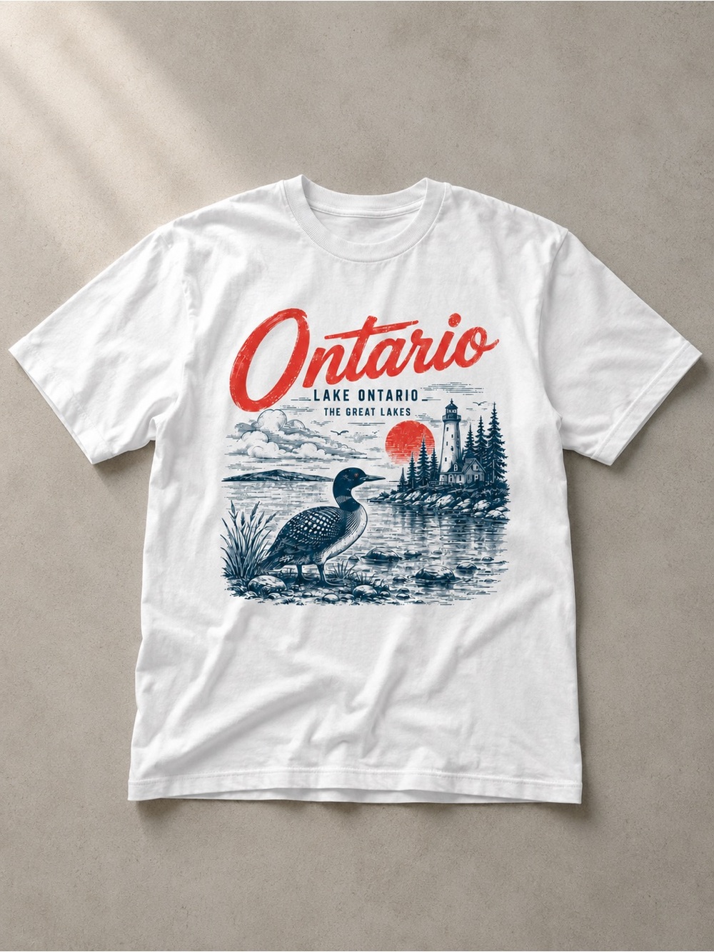 Ontario Gildan White Tee with Red & Navy Graphic